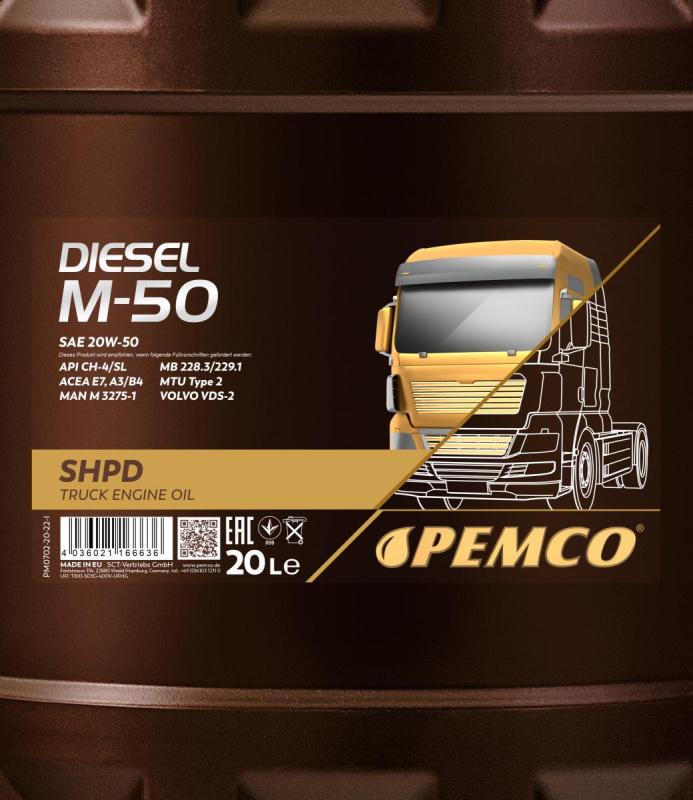 PEMCO DIESEL M-50 SHPD 20W50 20 л. Минеральное моторное масло 20W-50