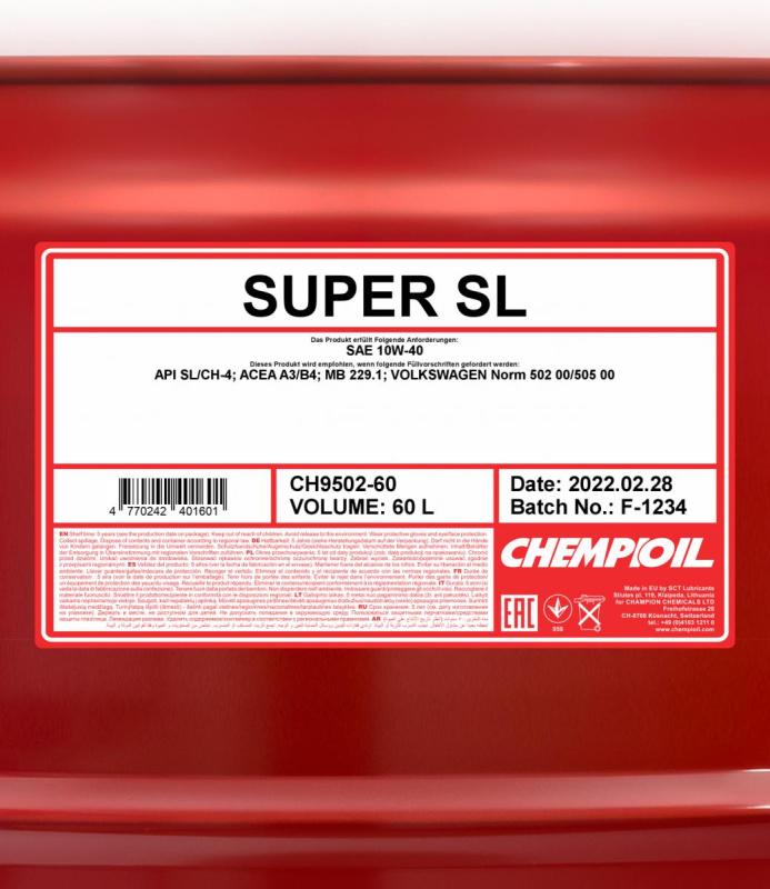 9502 CHEMPIOIL SUPER SL 10W40 60 л. Полусинтетическое моторное масло 10W-40