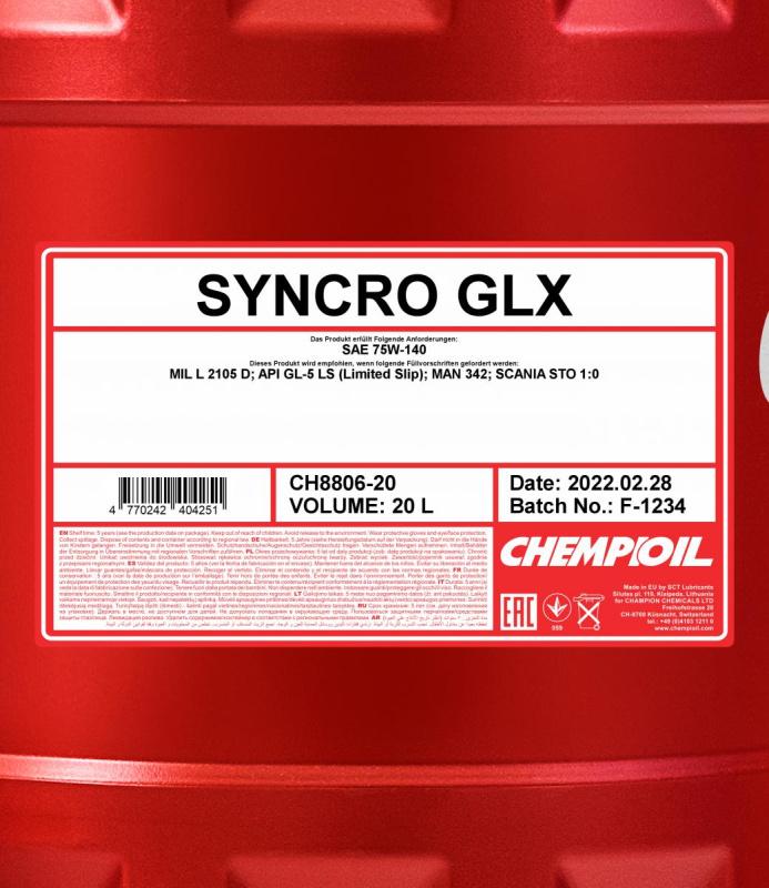 8806 CHEMPIOIL SYNCRO GLX 75W140 20 л. Синтетическое трансмиссионное масло 75W-140