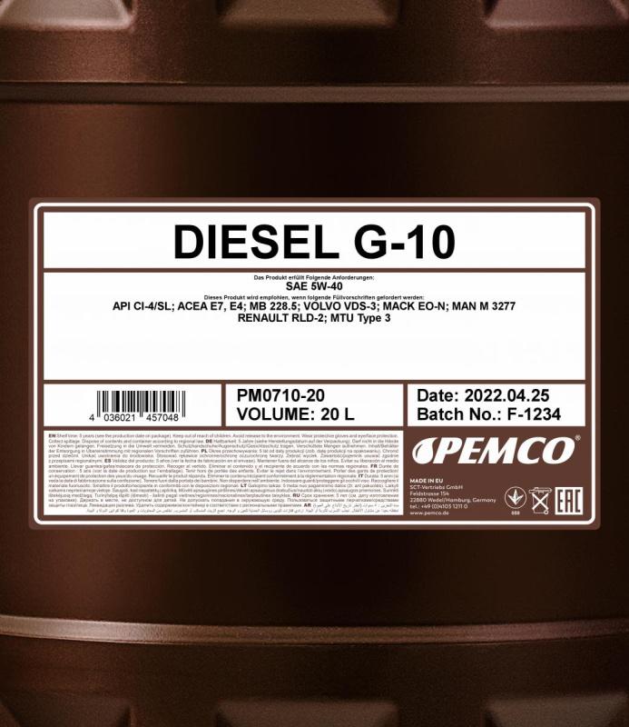 PEMCO DIESEL G-10 UHPD 5W40 20 л. Синтетическое моторное масло 5W-40