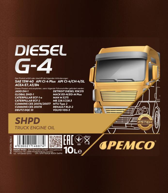 PEMCO DIESEL G-4 SHPD 15W40 10 л. Минеральное моторное масло 15W-40