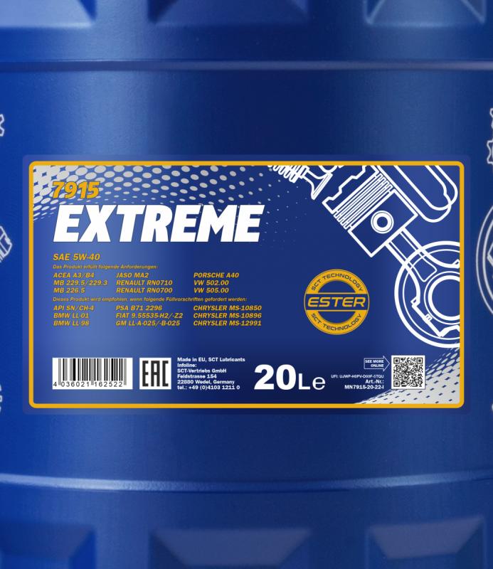 7915 MANNOL EXTREME 5W40 20 л. Синтетическое моторное масло 5W-40