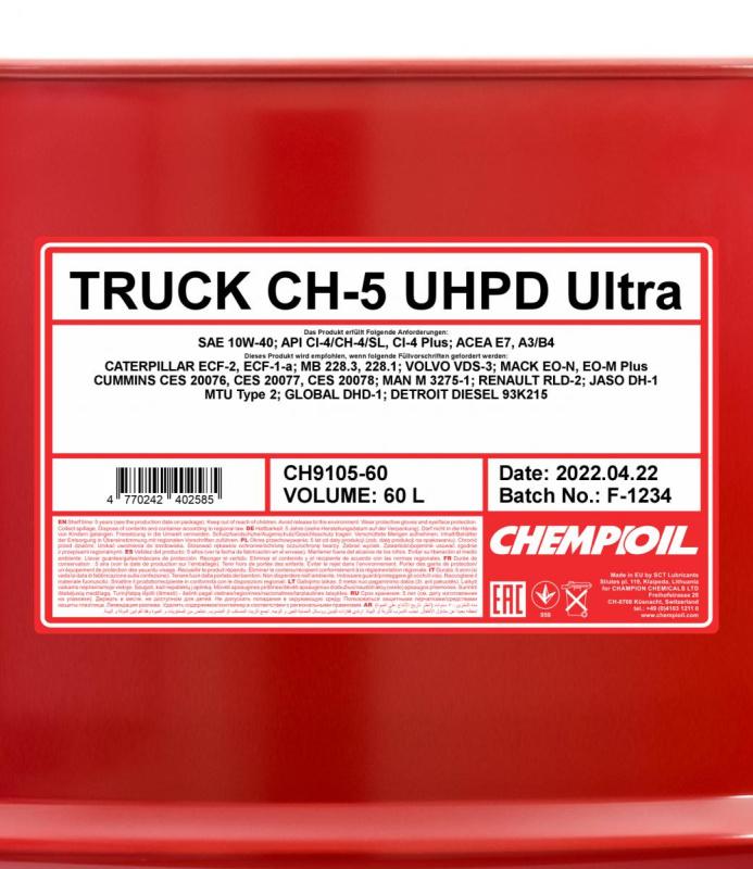 9105 CHEMPIOIL TRUCK ULTRA UHPD CH-5 10W40 60 л. Полусинтетическое моторное масло 10W-40