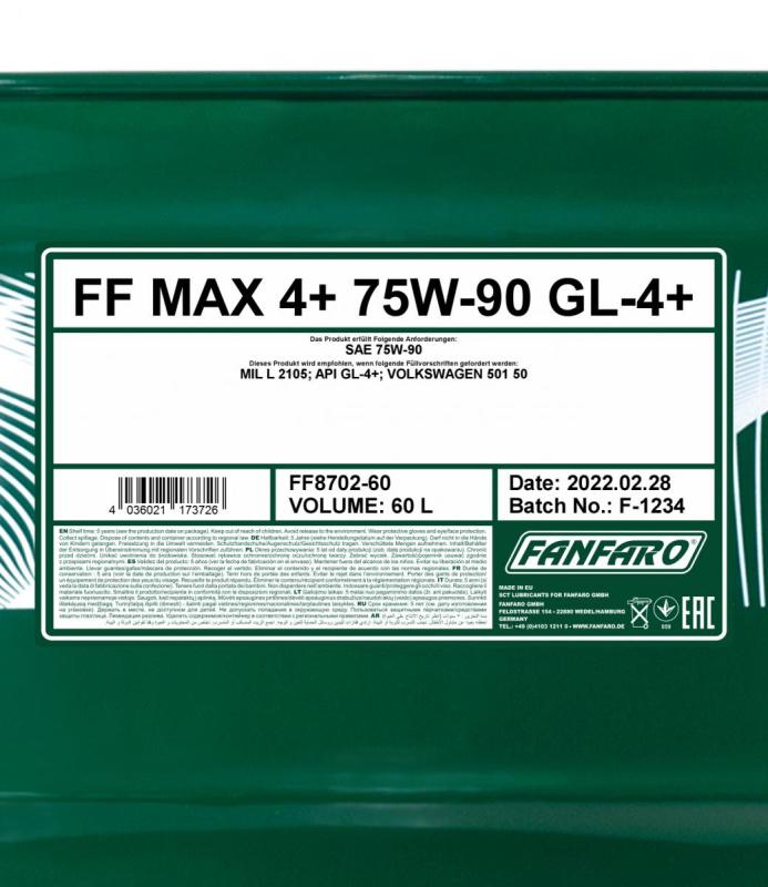 qqqq8702 FANFARO MAX 4+ 75W90 60 л. Синтетическое трансмиссионное масло 75W-90