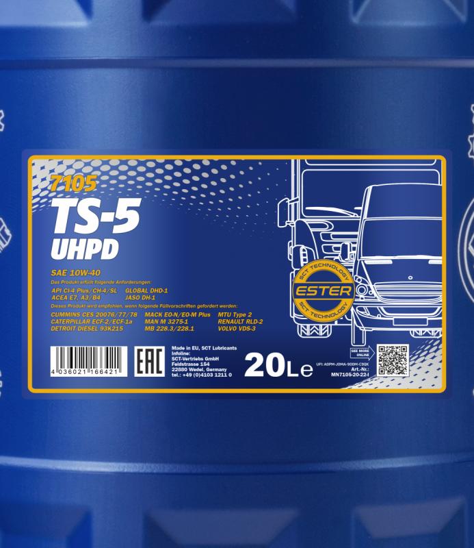 7105 MANNOL TS-5 UHPD 10W40 20 л. Полусинтетическое моторное масло 10W-40