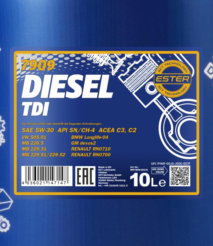 7909 MANNOL DIESEL TDI 5W30 10 л. Синтетическое моторное масло 5W-30