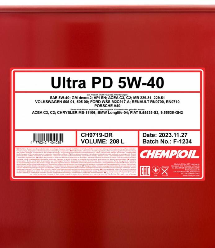 9719 CHEMPIOIL ULTRA PD 5W40 208 л. Синтетическое моторное масло 5W-40