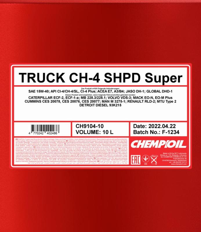 9104 CHEMPIOIL TRUCK SUPER SHPD CH-4 15W40 10 л. Минеральное моторное масло 15W-40