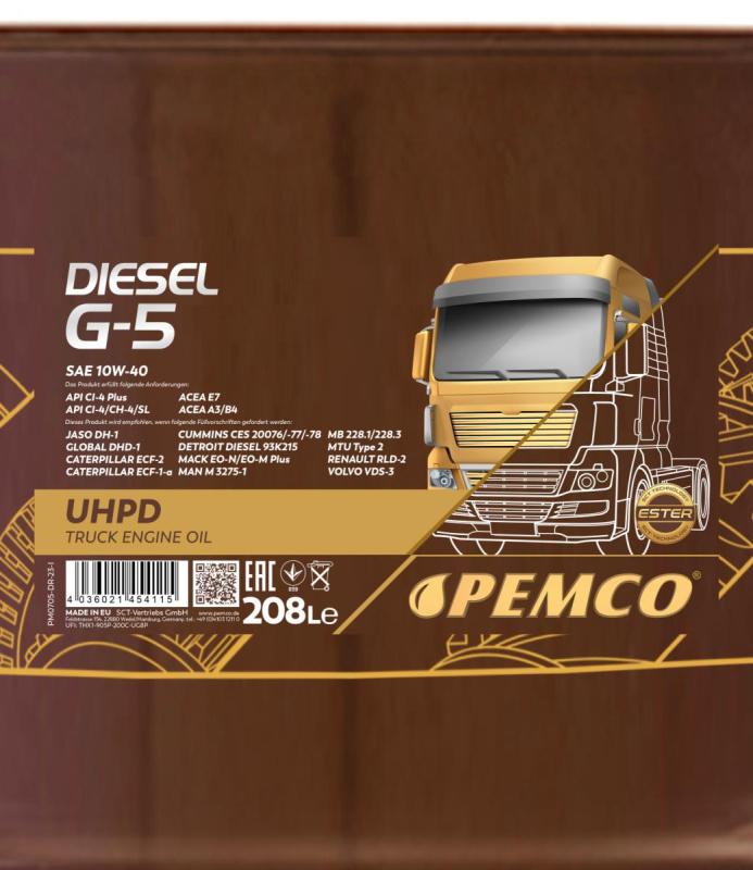 PEMCO G-5 DIESEL UHPD 10W40 208 л. Полусинтетическое моторное масло 10W-40