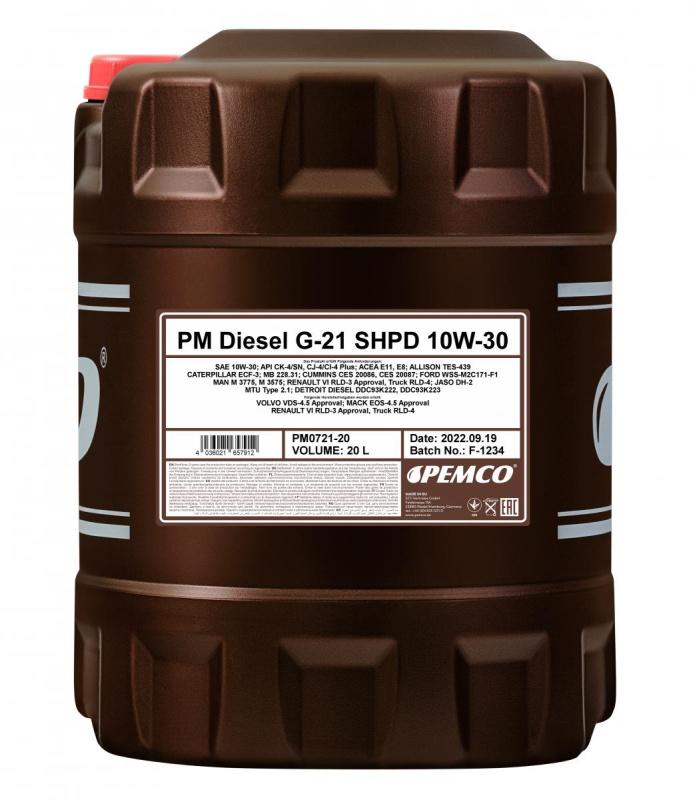 PEMCO G-21 DIESEL SHPD 10W30 20 л. Синтетическое моторное масло 10W-30