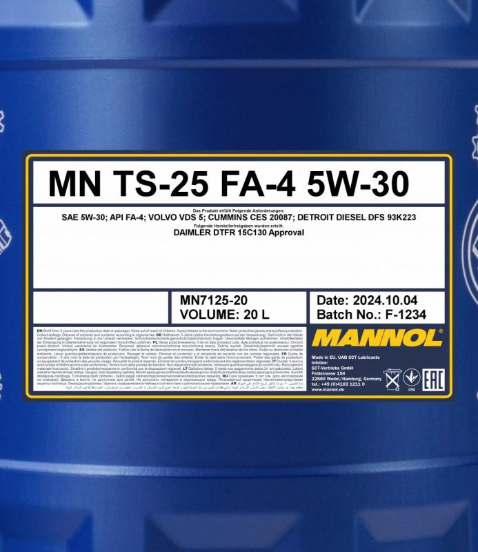 7125 MANNOL TS-25 FA-4 5W30 20 л. Синтетическое моторное масло 5W-30