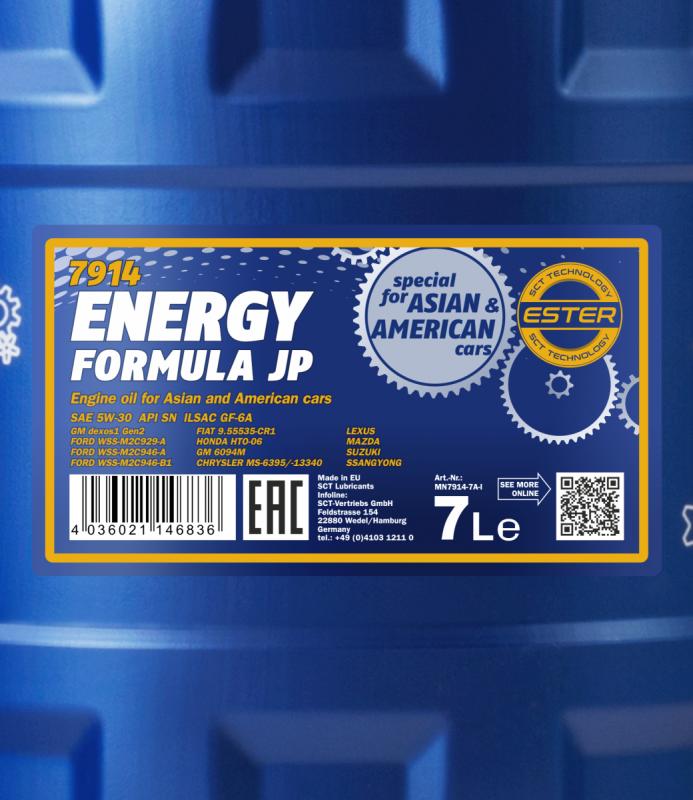 7914 MANNOL ENERGY FORMULA JP 5W30 7 л. Синтетическое моторное масло 5W-30