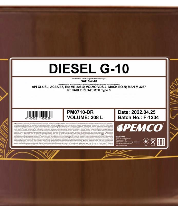 PEMCO G-10 DIESEL UHPD 5W40 208 л. Синтетическое моторное масло 5W-40