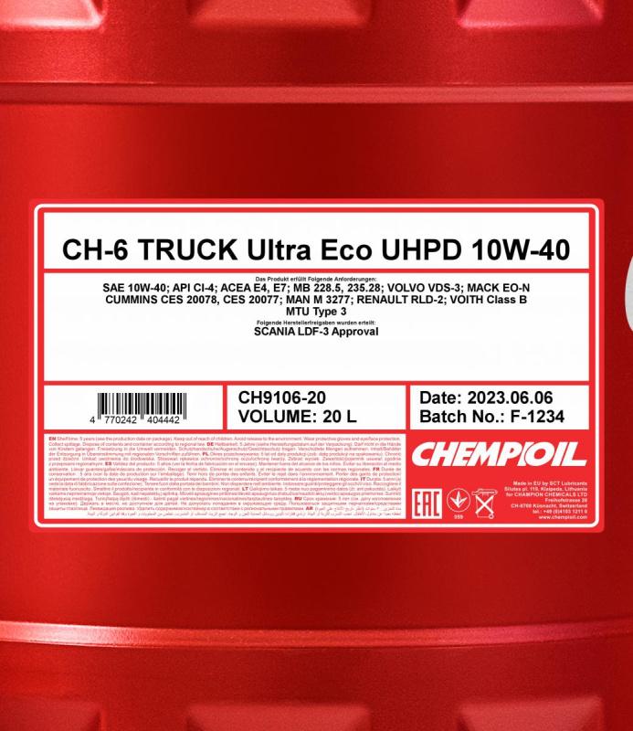 9106 CHEMPIOIL TRUCK ULTRA ECO UHPD CH-6 10W40 20 л. Синтетическое моторное масло 10W-40