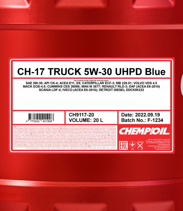 9117 CHEMPIOIL TRUCK UHPD CH-17 BLUE 5W30 20 л. Синтетическое моторное масло 5W-30