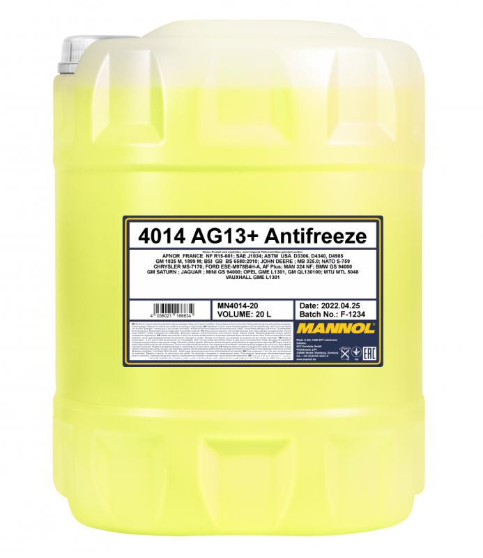 4014 MANNOL ANTIFREEZE ADVANCED AG13+ 20 л. Готовый раствор охлаждающей жидкости желтый