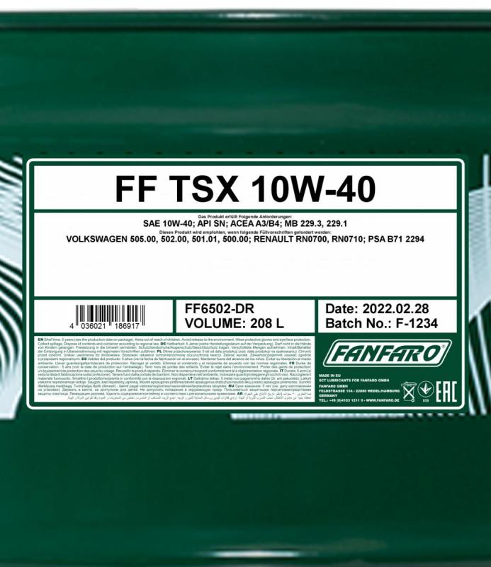 6502 FANFARO TSX 10W40 208 л. Полусинтетическое моторное масло 10W-40