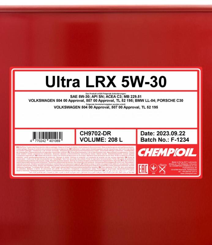 9702 CHEMPIOIL ULTRA LRX 5W30 208 л. Синтетическое моторное масло 5W-30