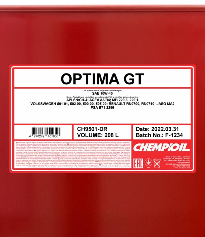 9501 CHEMPIOIL OPTIMA GT 10W40 208 л. Полусинтетическое моторное масло 10W-40