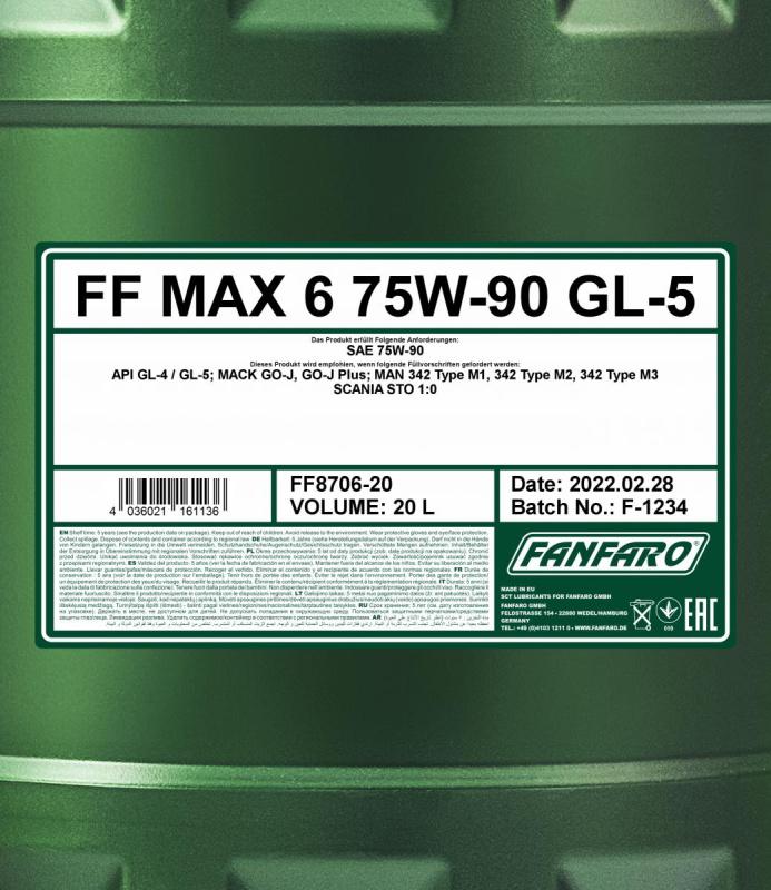 8706 FANFARO MAX 6 75W90 20 л. Синтетическое трансмиссионное масло 75W-90