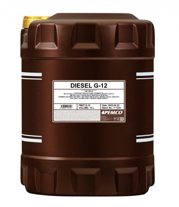 PEMCO G-12 DIESEL 10W30 10 л. Полусинтетическое моторное масло 10W-30