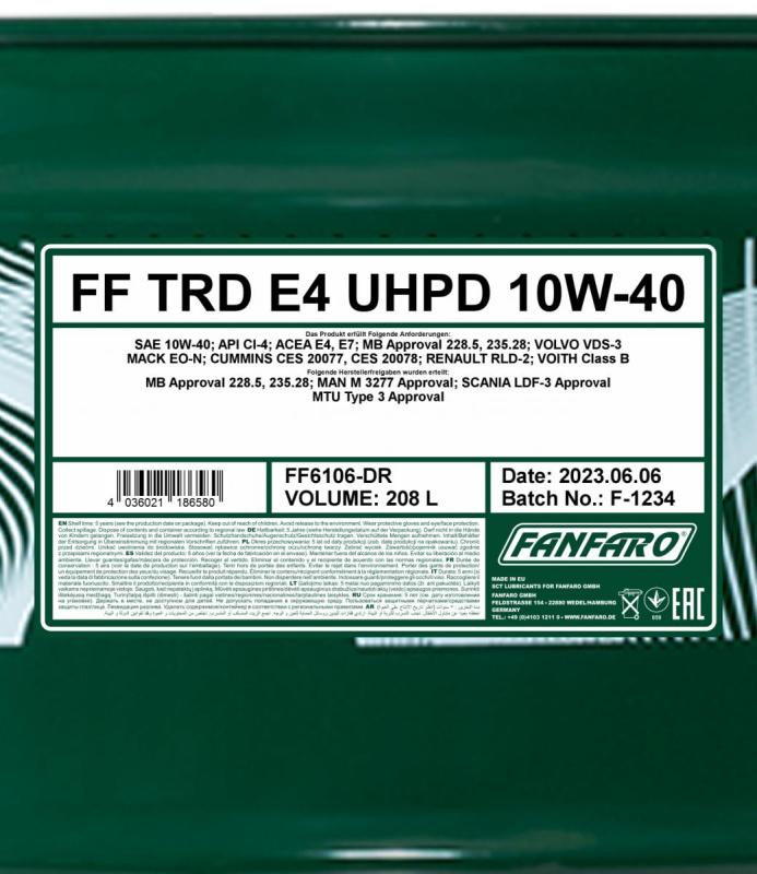 6106 FANFARO TRD E4 UHPD 10W40 208 л. Синтетическое моторное масло 10W-40