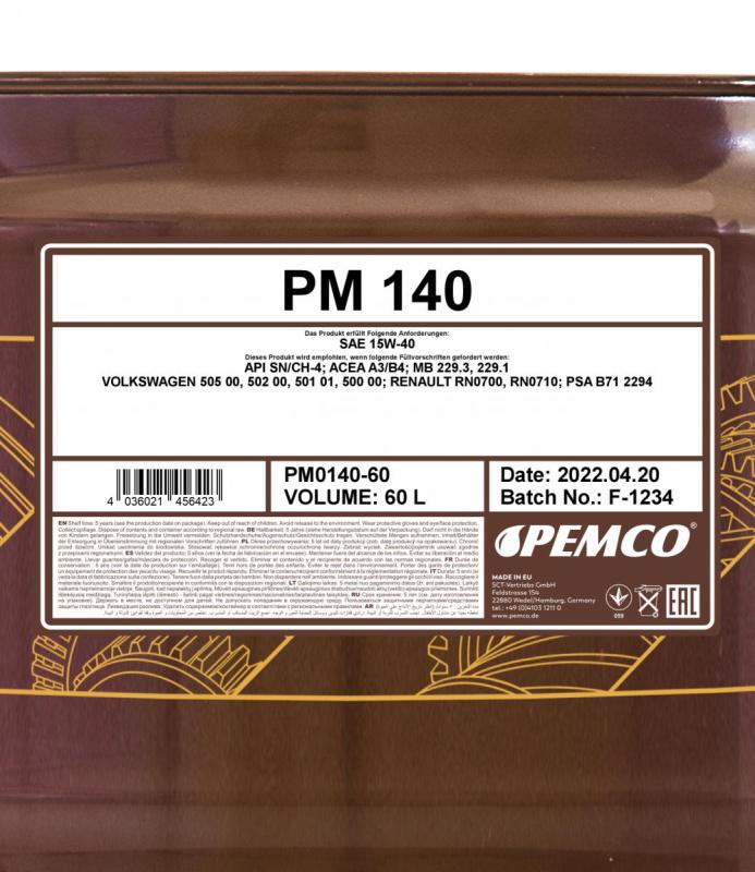 PEMCO 140 15W40 60 л. Минеральное моторное масло 15W-40