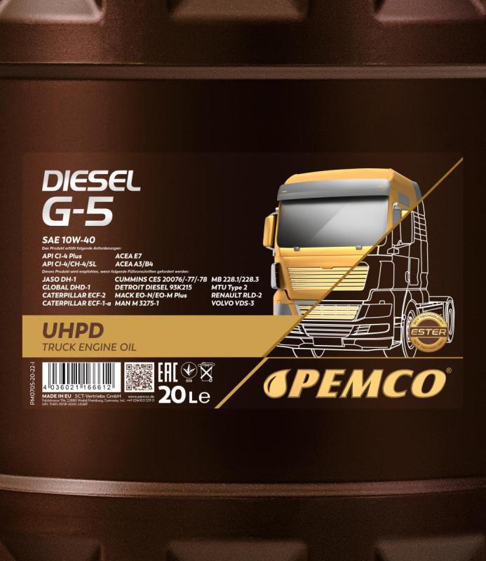 PEMCO G-5 DIESEL UHPD 10W40 20 л. Полусинтетическое моторное масло 10W-40