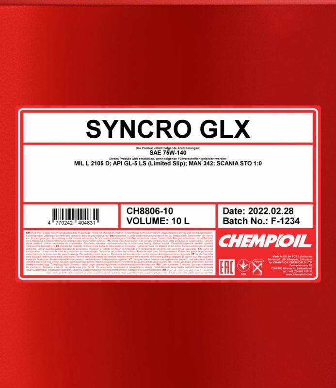 8806 CHEMPIOIL SYNCRO GLX 75W140 10 л. Синтетическое трансмиссионное масло 75W-140