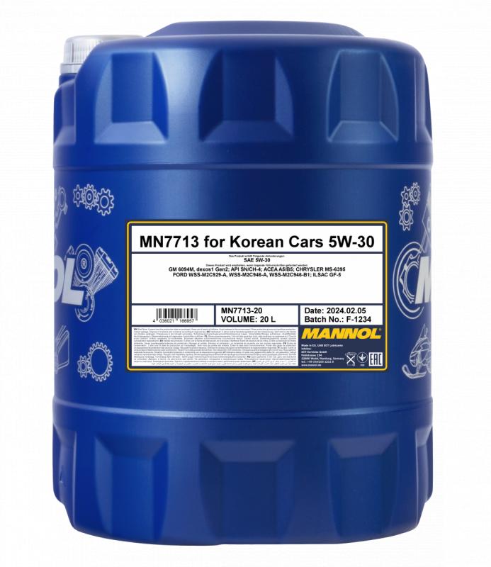 7713 MANNOL FOR KOREAN CARS A5/B5 5W30 20 л. Синтетическое моторное масло 5W-30