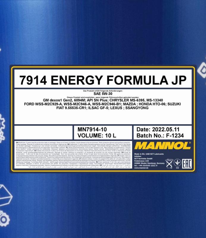 7914 MANNOL ENERGY FORMULA JP 5W30 10 л. Синтетическое моторное масло 5W-30