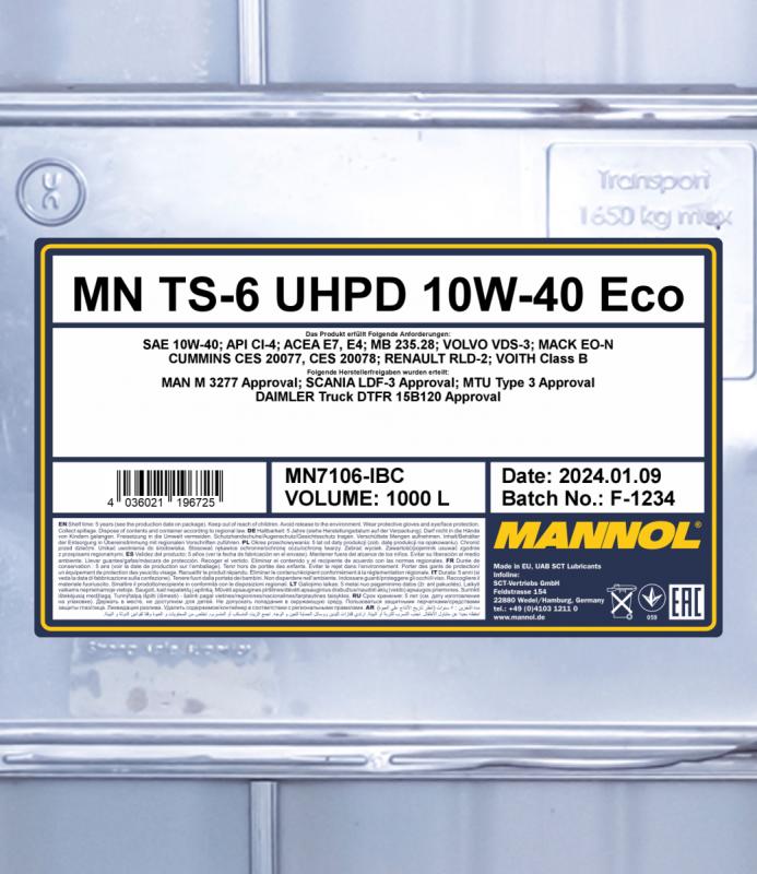 7106 MANNOL TS-6 UHPD ECO 10W40 1000 л. Cинтетическое моторное масло 10W-40