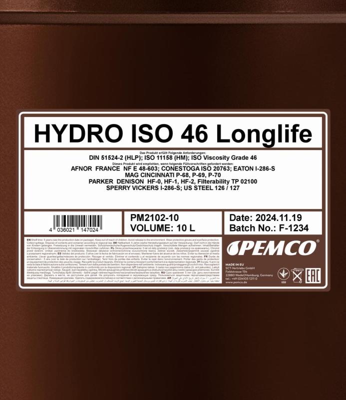 PEMCO HYDRO ISO 46 LONGLIFE 10 л. Минеральное гидравлическое масло