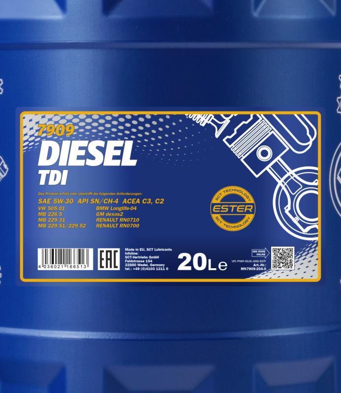 7909 MANNOL DIESEL TDI 5W30 20 л. Синтетическое моторное масло 5W-30