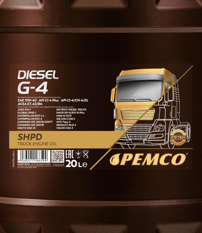 PEMCO DIESEL G-4 SHPD 15W40 20 л. Минеральное моторное масло 15W-40