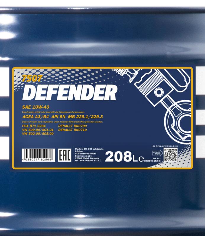 7507 MANNOL DEFENDER 10W40 208 л. Полусинтетическое моторное масло 10W-40