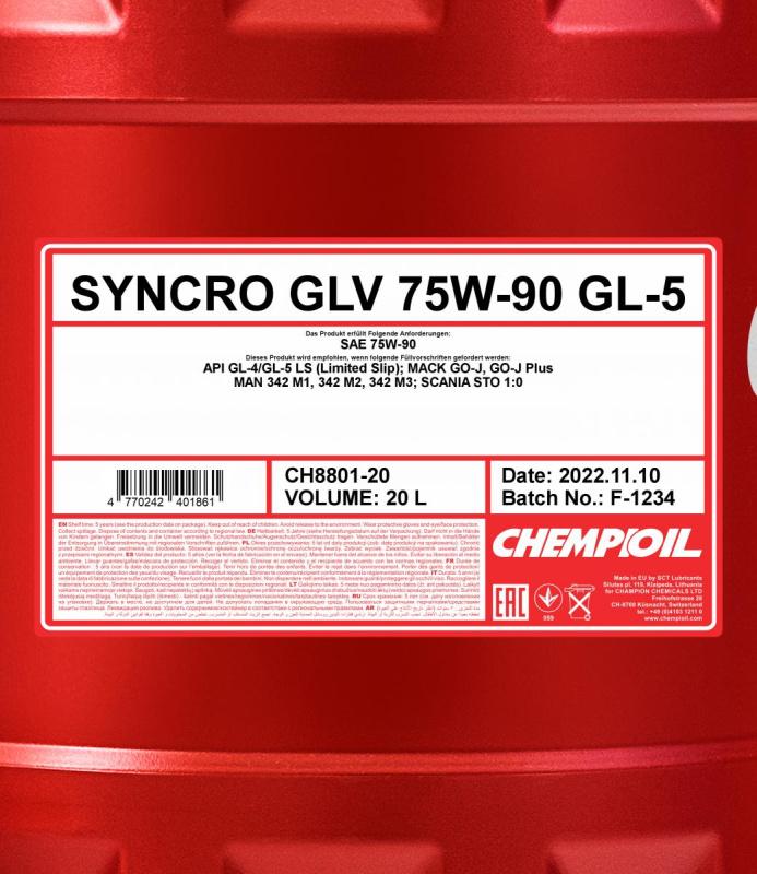 8801 CHEMPIOIL SYNCRO GLV 75W90 20 л. Синтетическое трансмиссионное масло 75W-90