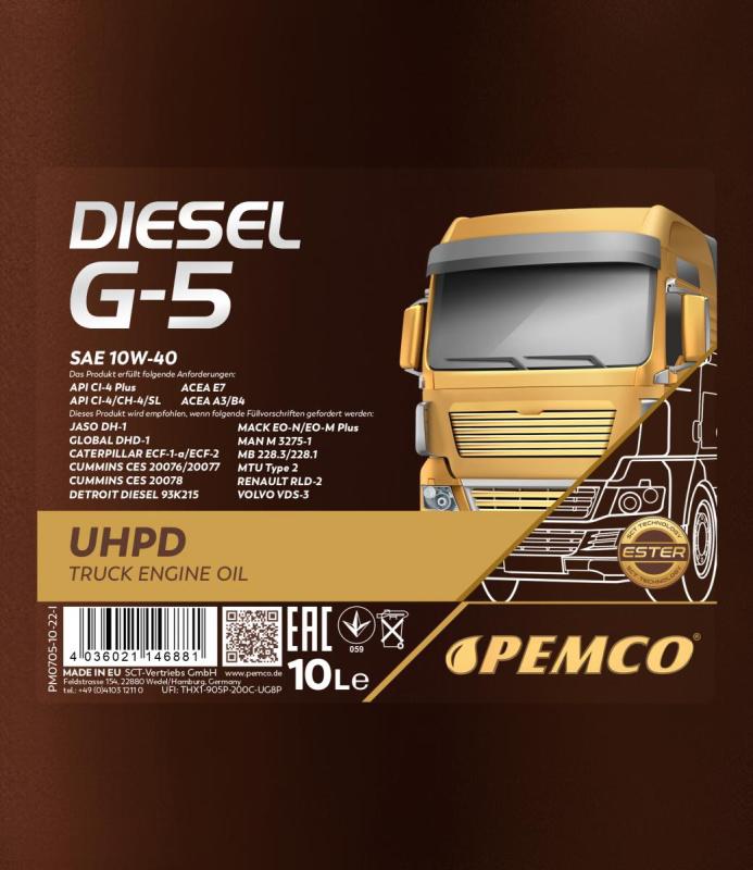 PEMCO G-5 DIESEL UHPD 10W40 10 л. Полусинтетическое моторное масло 10W-40