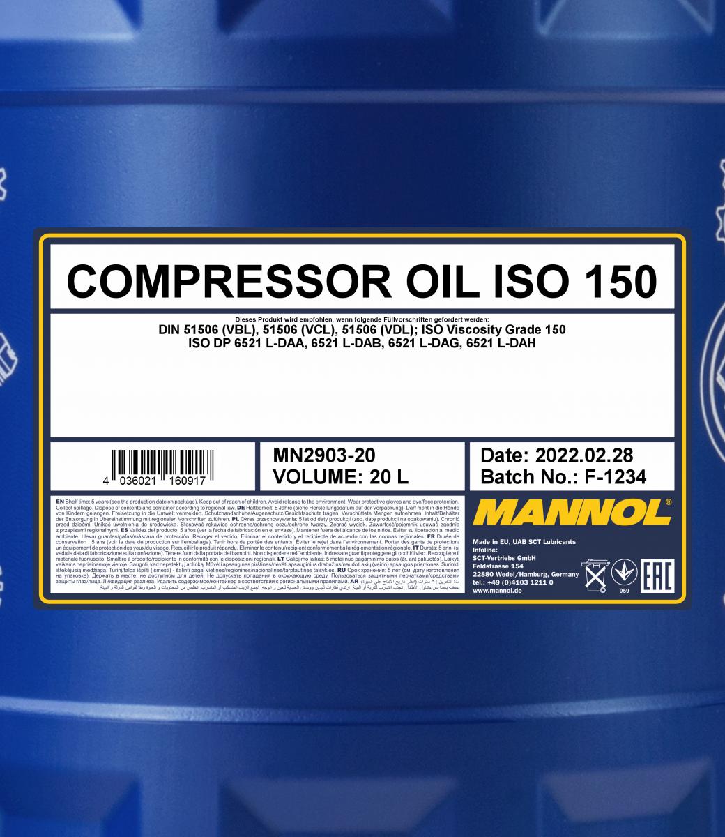 2903 MANNOL COMPRESSOR OIL ISO 150 20 л. Минеральное масло для воздушных компрессоров   2903 MANNOL COMPRESSOR OIL ISO 150 20 л. Минеральное масло для воздушных компрессоров