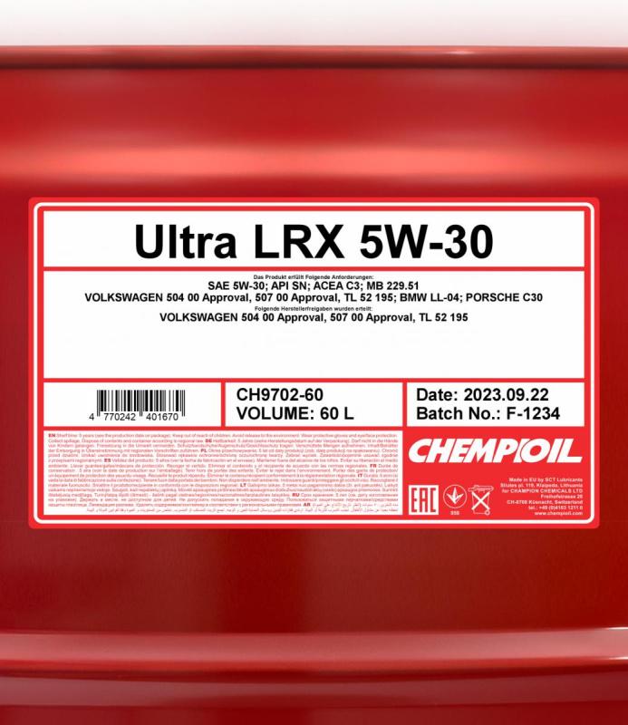 9702 CHEMPIOIL ULTRA LRX 5W30 60 л. Синтетическое моторное масло 5W-30