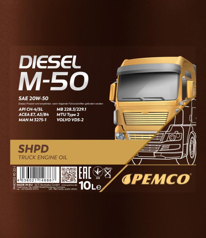 PEMCO DIESEL M-50 SHPD 20W50 10 л. Минеральное моторное масло 20W-50