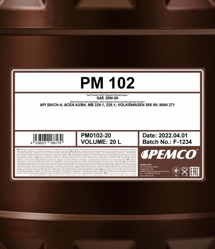 PEMCO 102 20W50 20 л. Минеральное моторное масло 20W-50