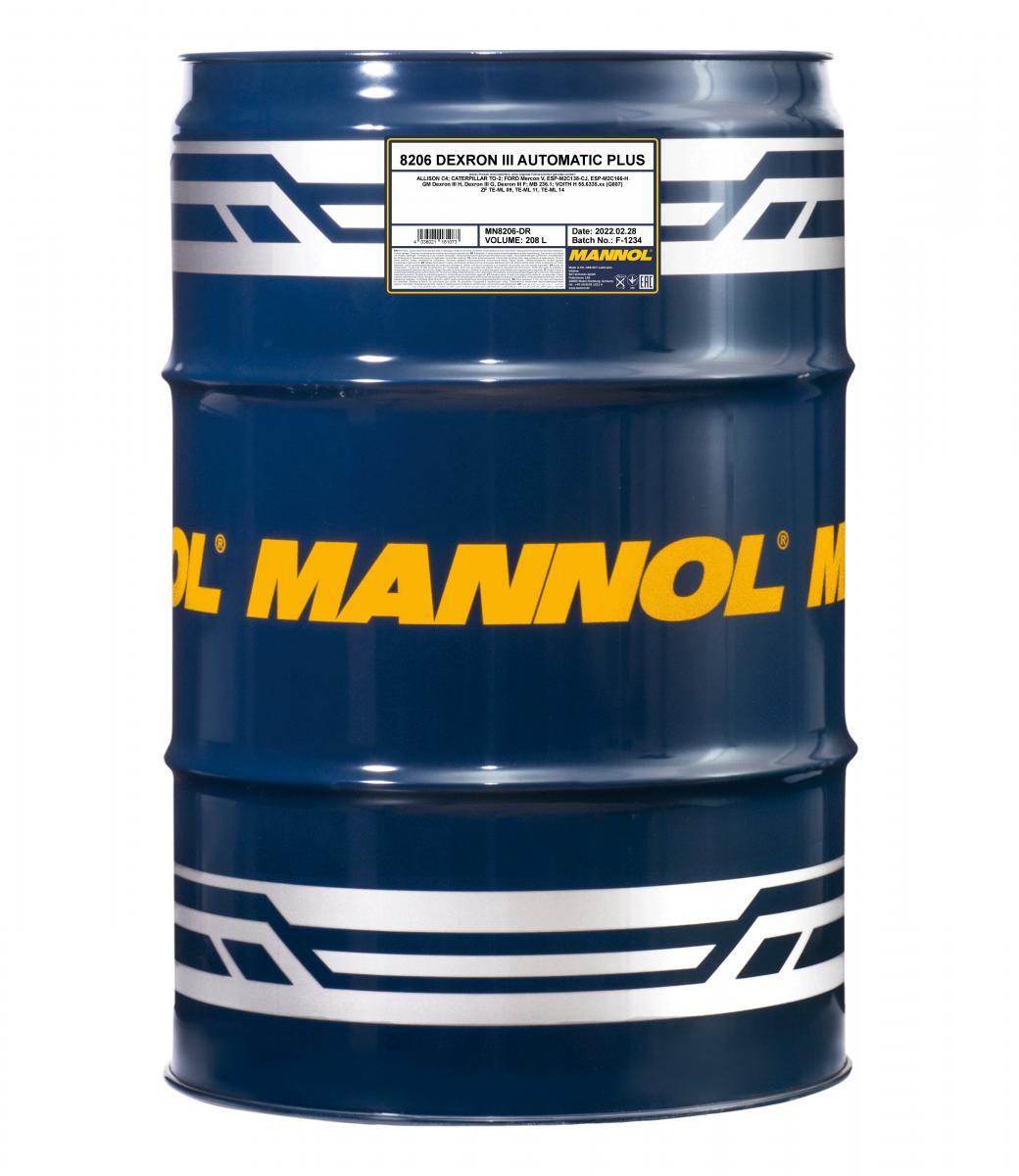 8206 MANNOL DEXRON III AUTOMATIC PLUS 208 л. Синтетическое трансмиссионное масло 8206 MANNOL DEXRON III AUTOMATIC PLUS 208 л. Синтетическое трансмиссионное масло