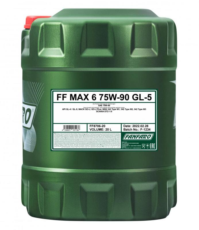 8706 FANFARO MAX 6 75W90 20 л. Синтетическое трансмиссионное масло 75W-90