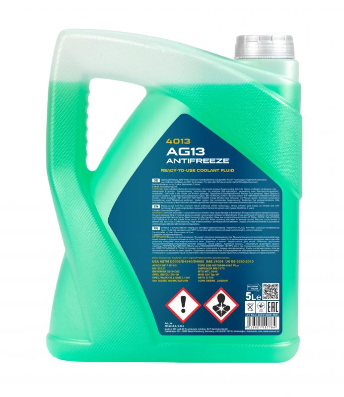 4013 MANNOL ANTIFREEZE HIGHTER AG13 5 л. Готовый раствор охлаждающей жидкости зеленый