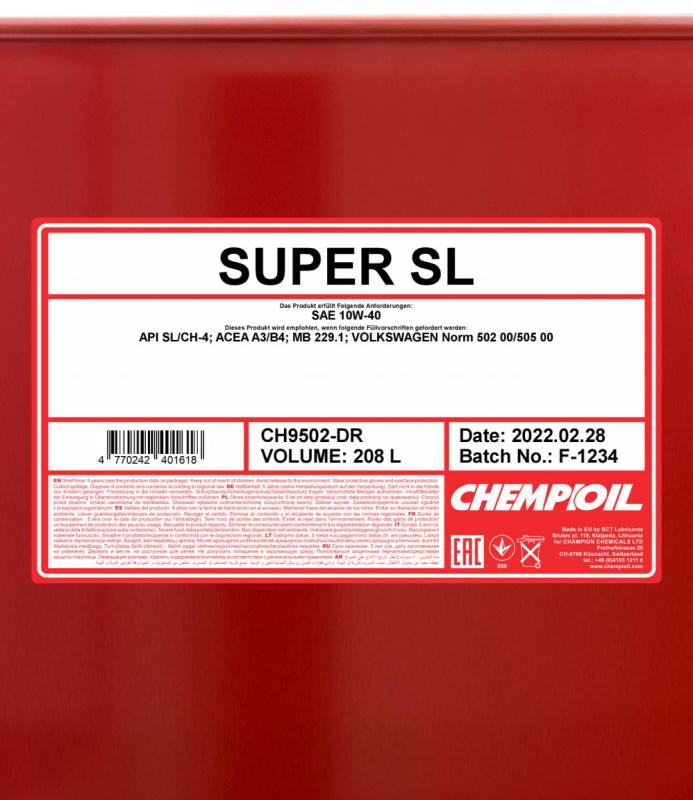 9502 CHEMPIOIL SUPER SL 10W40 208 л. Полусинтетическое моторное масло 10W-40